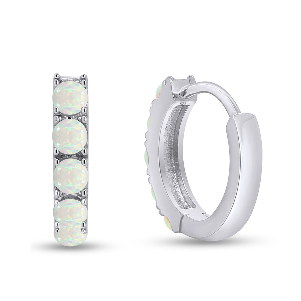 
                      
                        Round Cut Created Opal Gemstone Huggie Hoop Earrings For Women In 925 Sterling Silver
                      
                    