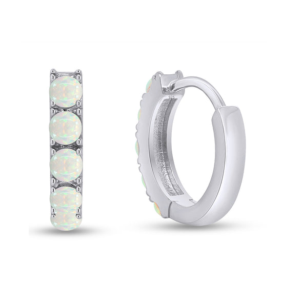 Round Cut Created Opal Gemstone Huggie Hoop Earrings For Women In 925 Sterling Silver