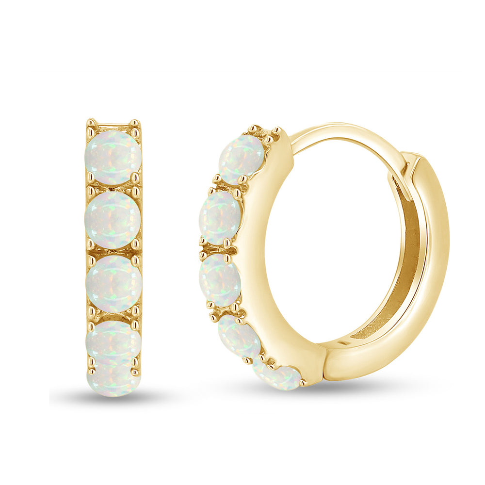 
                      
                        Round Cut Created Opal Gemstone Huggie Hoop Earrings For Women In 925 Sterling Silver
                      
                    