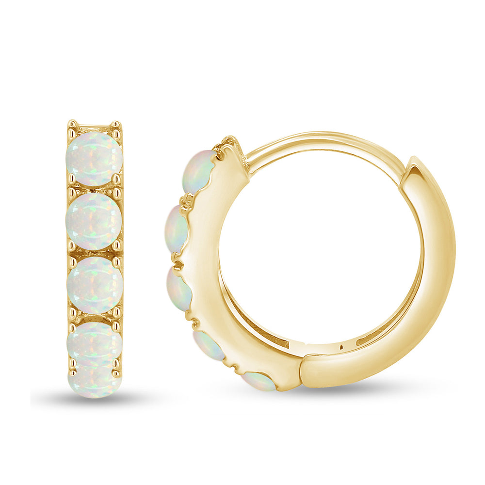 
                      
                        Round Cut Created Opal Gemstone Huggie Hoop Earrings For Women In 925 Sterling Silver
                      
                    