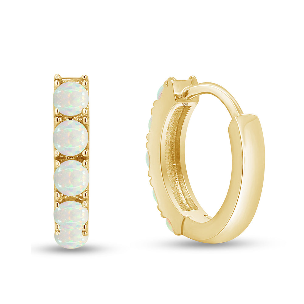 
                      
                        Round Cut Created Opal Gemstone Huggie Hoop Earrings For Women In 925 Sterling Silver
                      
                    