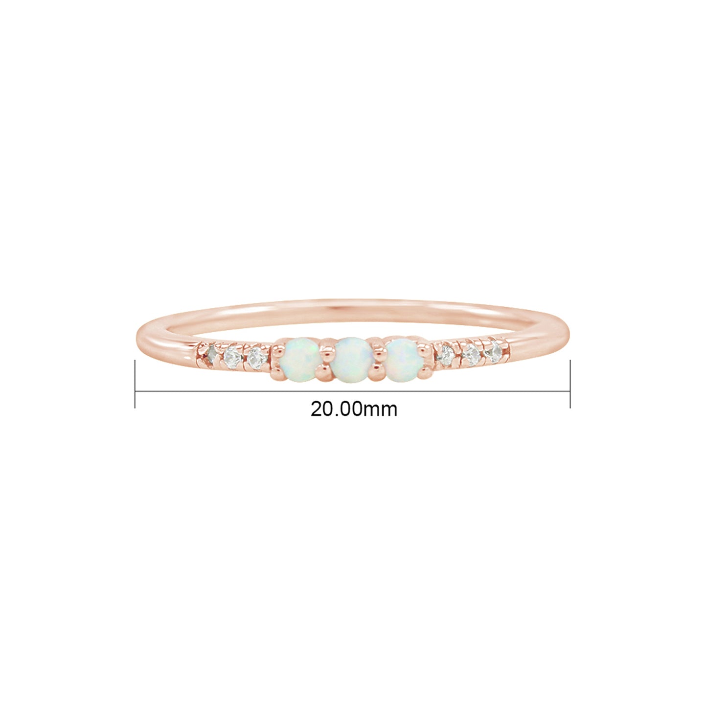 Round Cut Synthetic Opal & White Cubic Zirconia Three Stone Stacked Finger Wedding Band Ring For Women