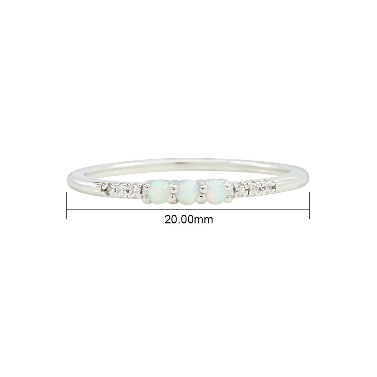 Round Cut Synthetic Opal & White Cubic Zirconia Three Stone Stacked Finger Wedding Band Ring For Women