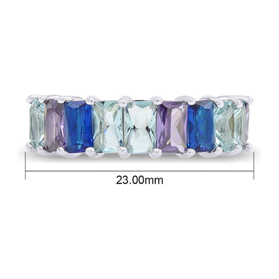Load image into Gallery viewer, Emerald-Cut Multi Color AAA Created-Gemstone Rainbow Eternity Ring In 14K Gold Plated Brass
