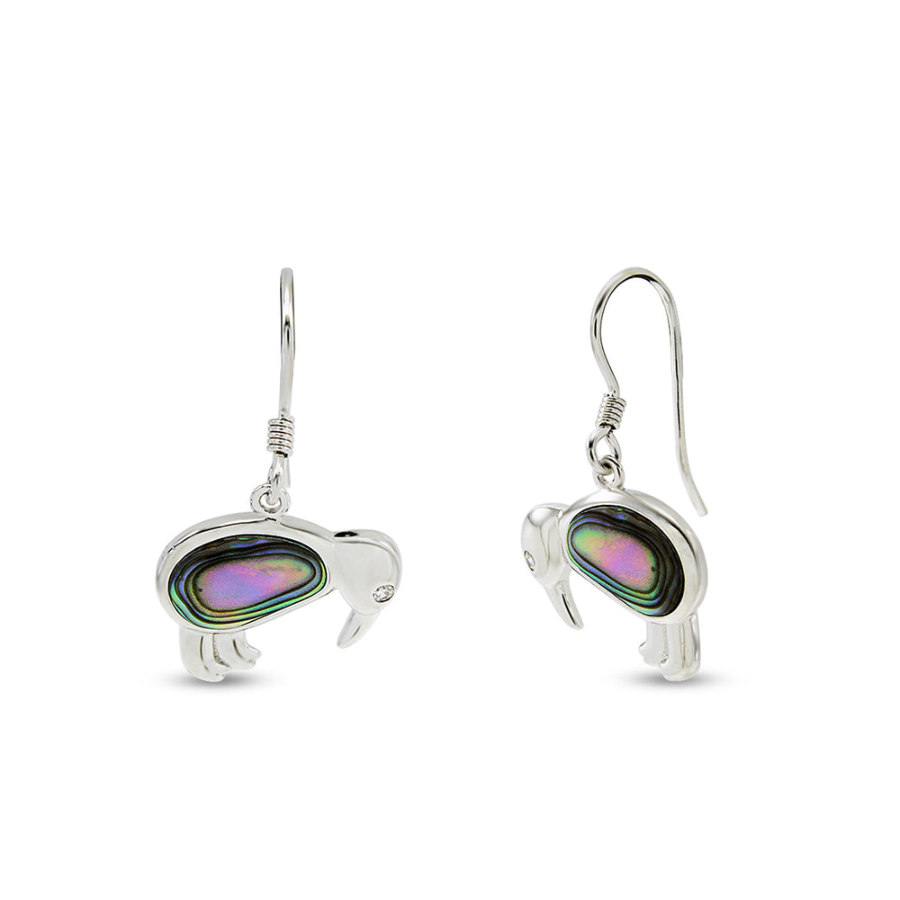 
                      
                        Abalone Shell Animal (Kiwi Bird, Cat and Seahorse) Dangle Earrings In 14K White Gold Over Sterling Silver
                      
                    