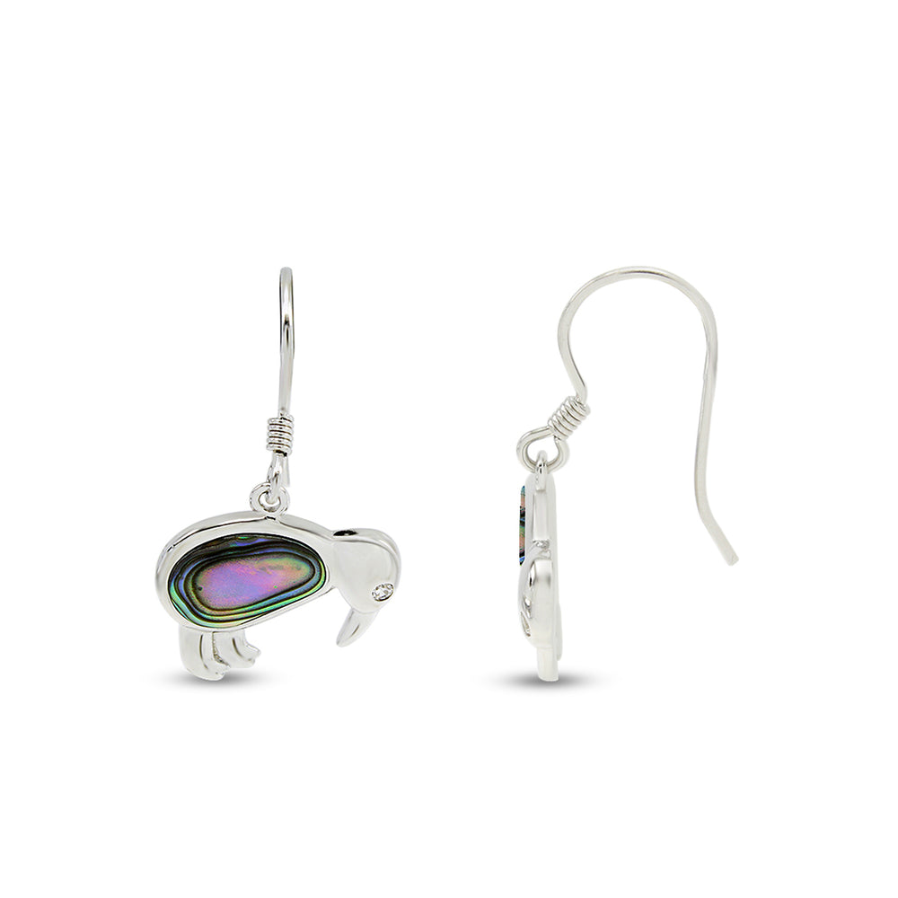 
                      
                        Abalone Shell Animal (Kiwi Bird, Cat and Seahorse) Dangle Earrings In 14K White Gold Over Sterling Silver
                      
                    