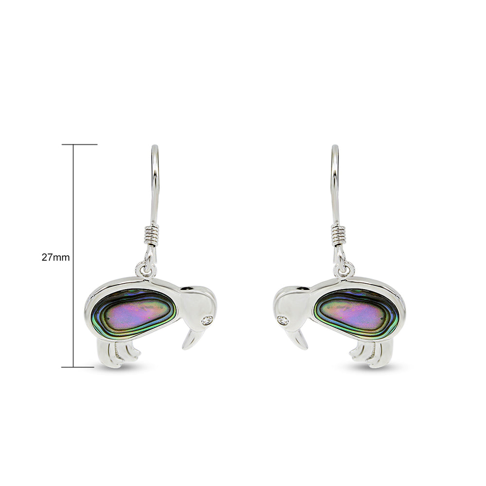 
                      
                        Abalone Shell Animal (Kiwi Bird, Cat and Seahorse) Dangle Earrings In 14K White Gold Over Sterling Silver
                      
                    