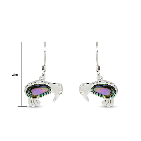 Abalone Shell Animal (Kiwi Bird, Cat and Seahorse) Dangle Earrings In 14K White Gold Over Sterling Silver