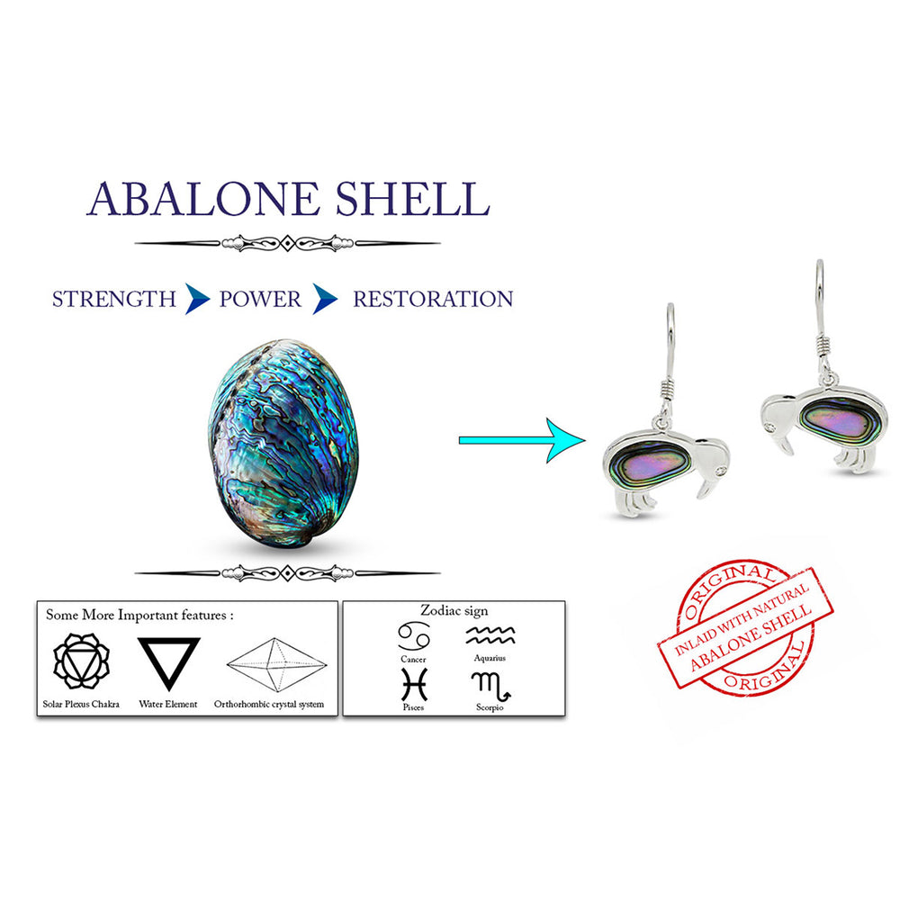 
                      
                        Abalone Shell Animal (Kiwi Bird, Cat and Seahorse) Dangle Earrings In 14K White Gold Over Sterling Silver
                      
                    