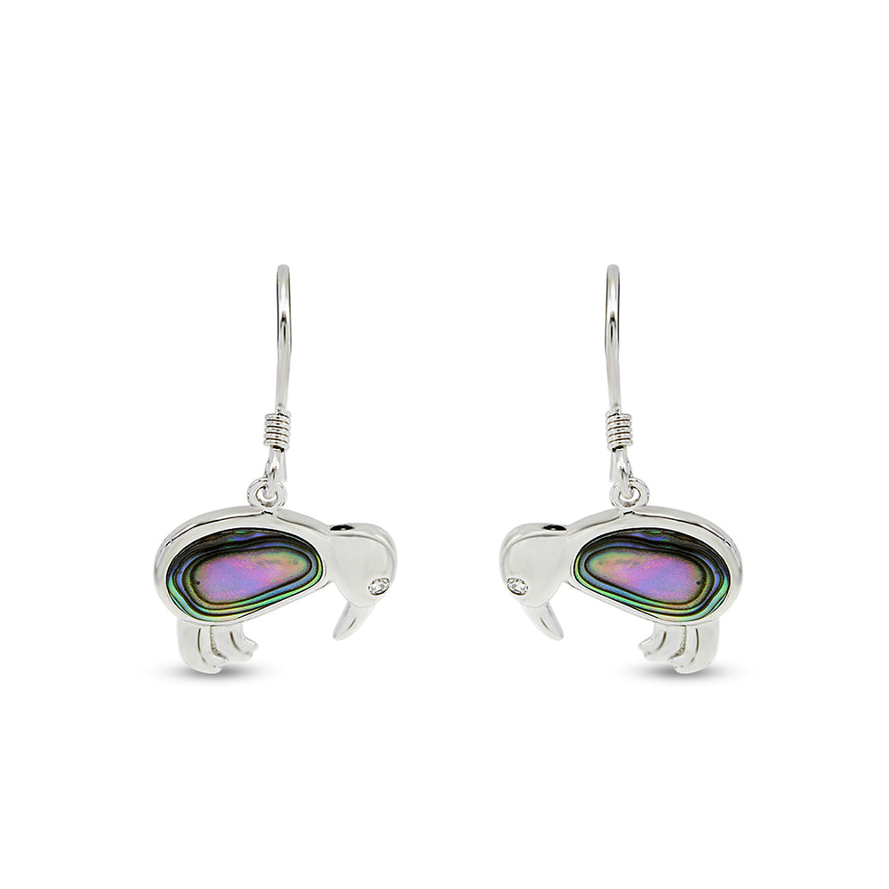 
                      
                        Abalone Shell Animal (Kiwi Bird, Cat and Seahorse) Dangle Earrings In 14K White Gold Over Sterling Silver
                      
                    