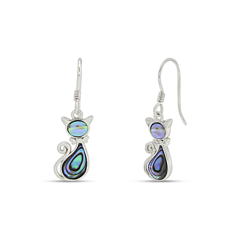 
                      
                        Abalone Shell Animal (Kiwi Bird, Cat and Seahorse) Dangle Earrings In 14K White Gold Over Sterling Silver
                      
                    