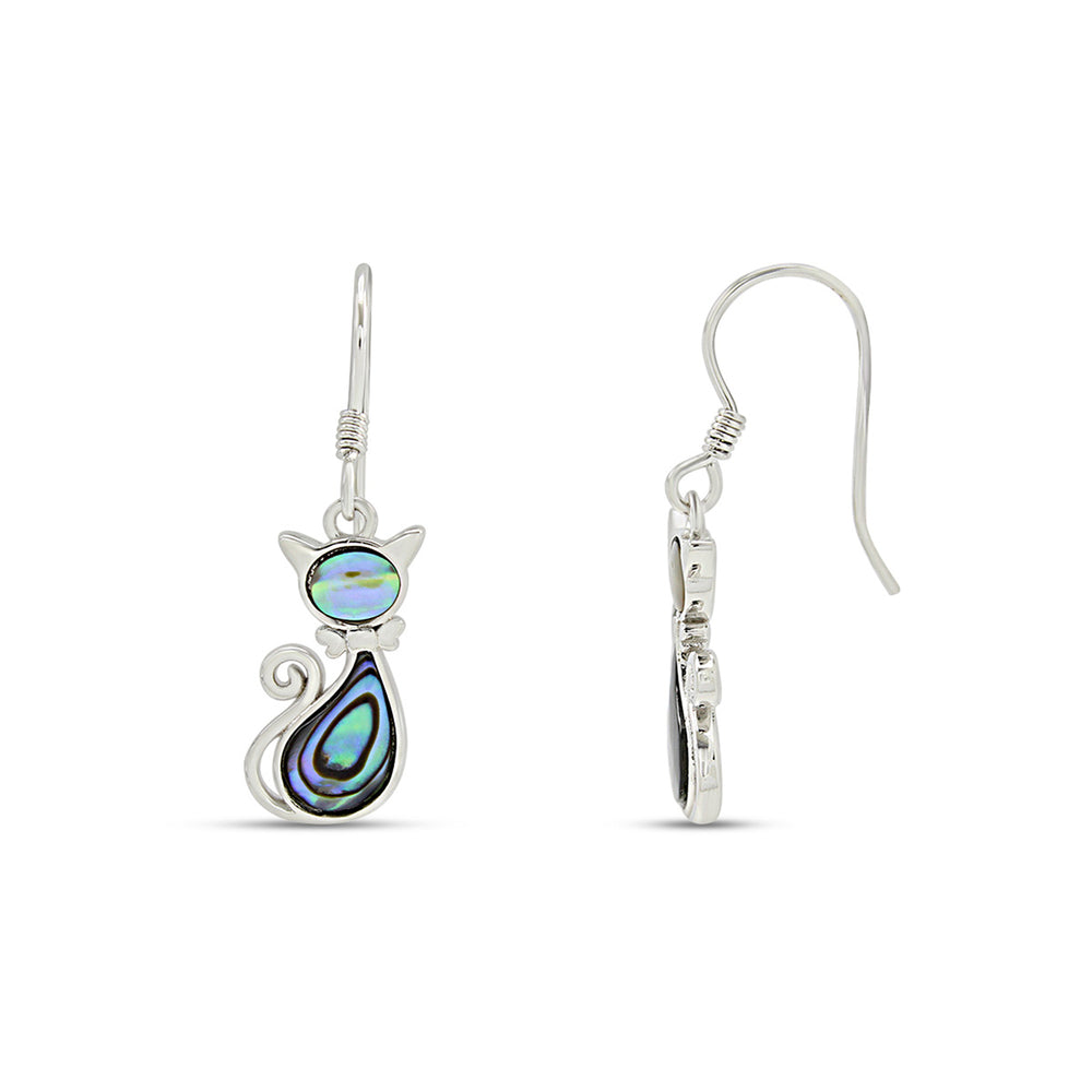 
                      
                        Abalone Shell Animal (Kiwi Bird, Cat and Seahorse) Dangle Earrings In 14K White Gold Over Sterling Silver
                      
                    