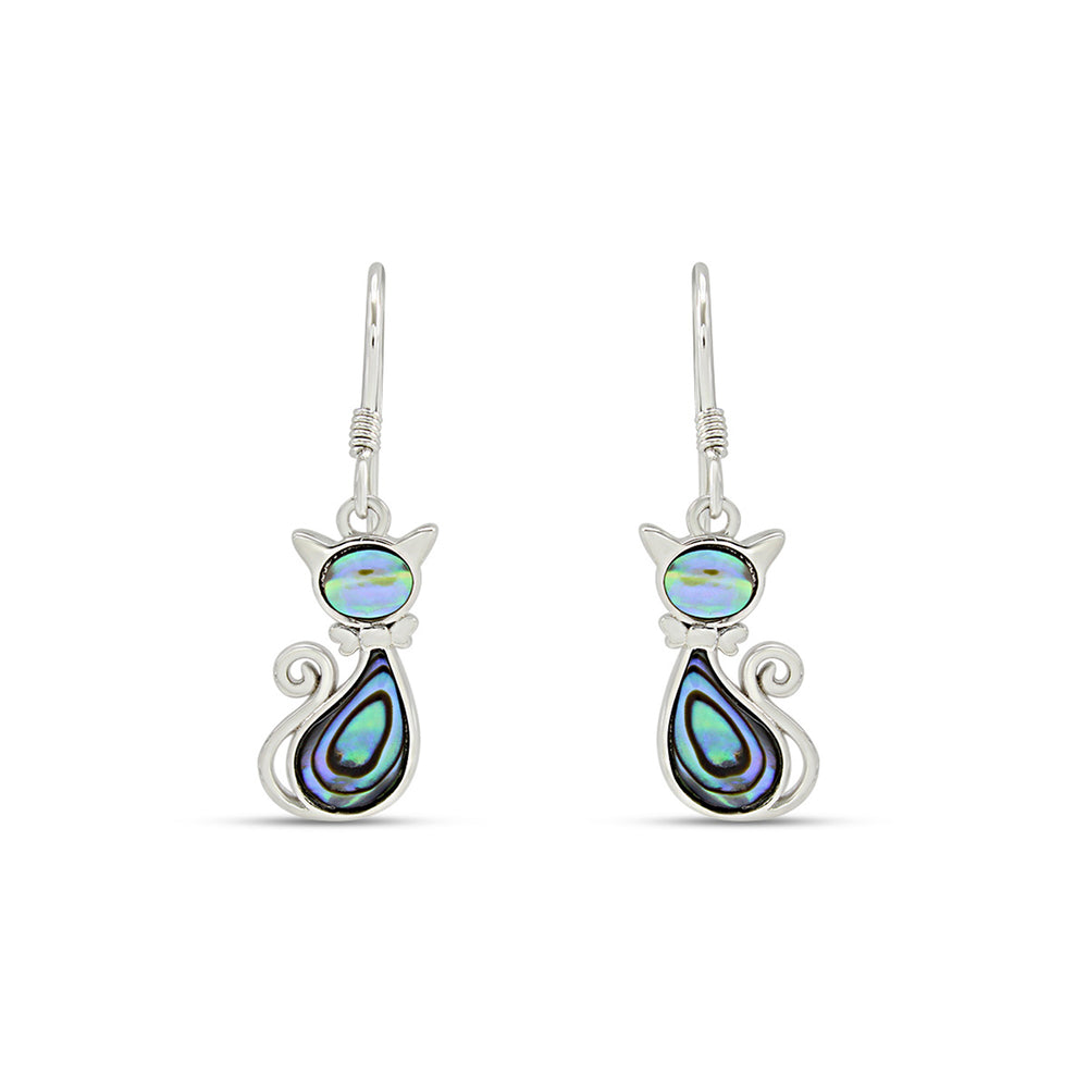 
                      
                        Abalone Shell Animal (Kiwi Bird, Cat and Seahorse) Dangle Earrings In 14K White Gold Over Sterling Silver
                      
                    