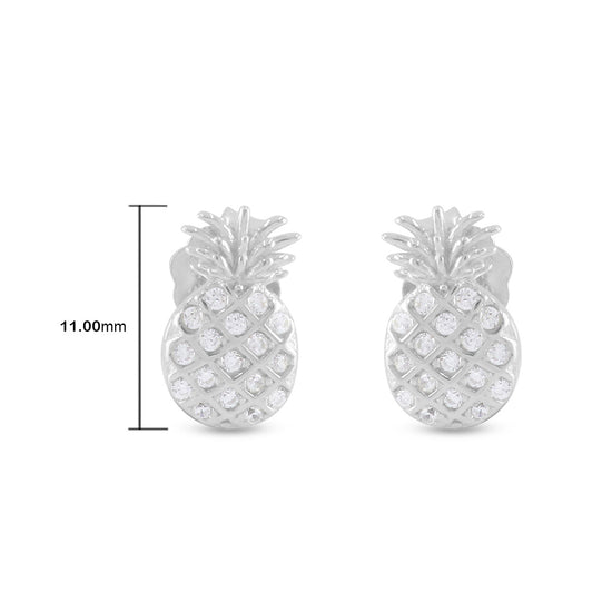 Round Cut White Cubic Zirconia Stud Earrings Dainty Feather, Starburst, Lightning Bolt, Nail, Curved Bar, Disc, Pineapple For Women In 925 Sterling Silver