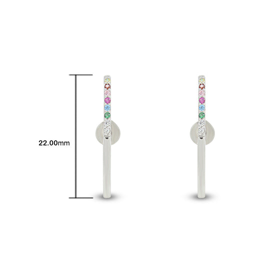 Colourful Rainbow Cubic Zirconia Tiny Dainty Stud Earrings For Women In 14K Gold Plated 925 Sterling Silver