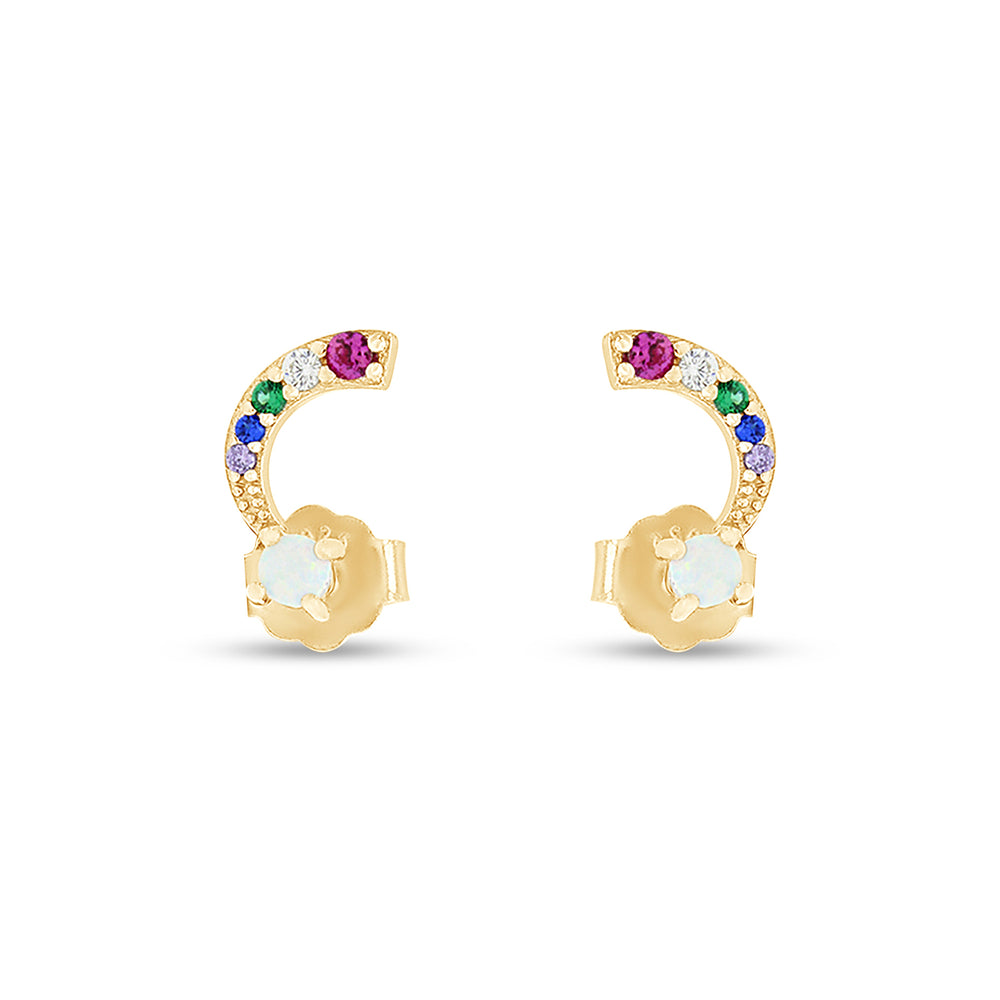 
                      
                        Colourful Rainbow Cubic Zirconia & Synthetic Opal Tiny Dainty Stud Earrings For Women In 14K Gold Plated 925 Sterling Silver
                      
                    