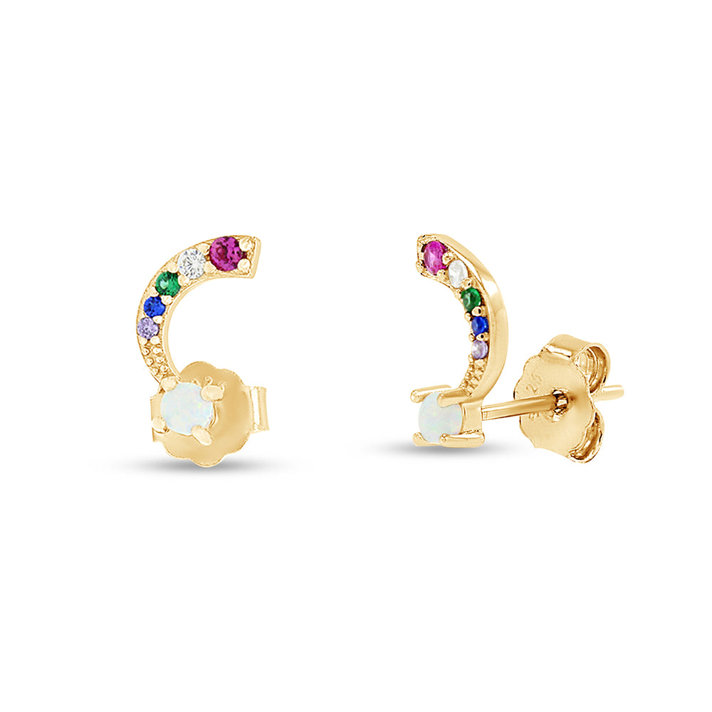 
                      
                        Colourful Rainbow Cubic Zirconia & Synthetic Opal Tiny Dainty Stud Earrings For Women In 14K Gold Plated 925 Sterling Silver
                      
                    