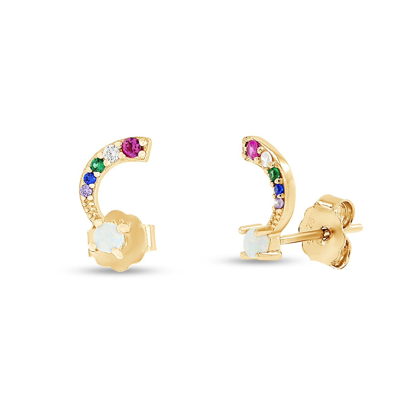 Load image into Gallery viewer, Colourful Rainbow Cubic Zirconia &amp;amp; Synthetic Opal Tiny Dainty Stud Earrings For Women In 14K Gold Plated 925 Sterling Silver
