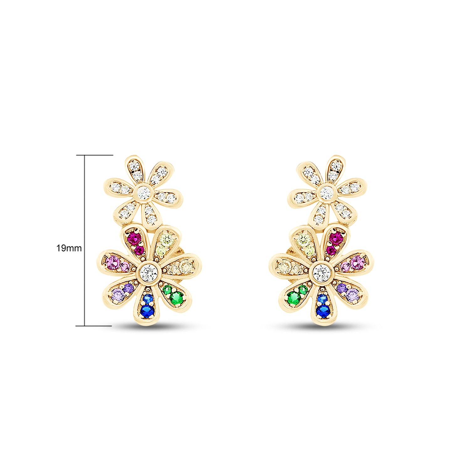 Load image into Gallery viewer, Colourful Rainbow Cubic Zirconia Tiny Dainty Daisy Flower Stud Earrings For Women In 14K Gold Plated 925 Sterling Silver
