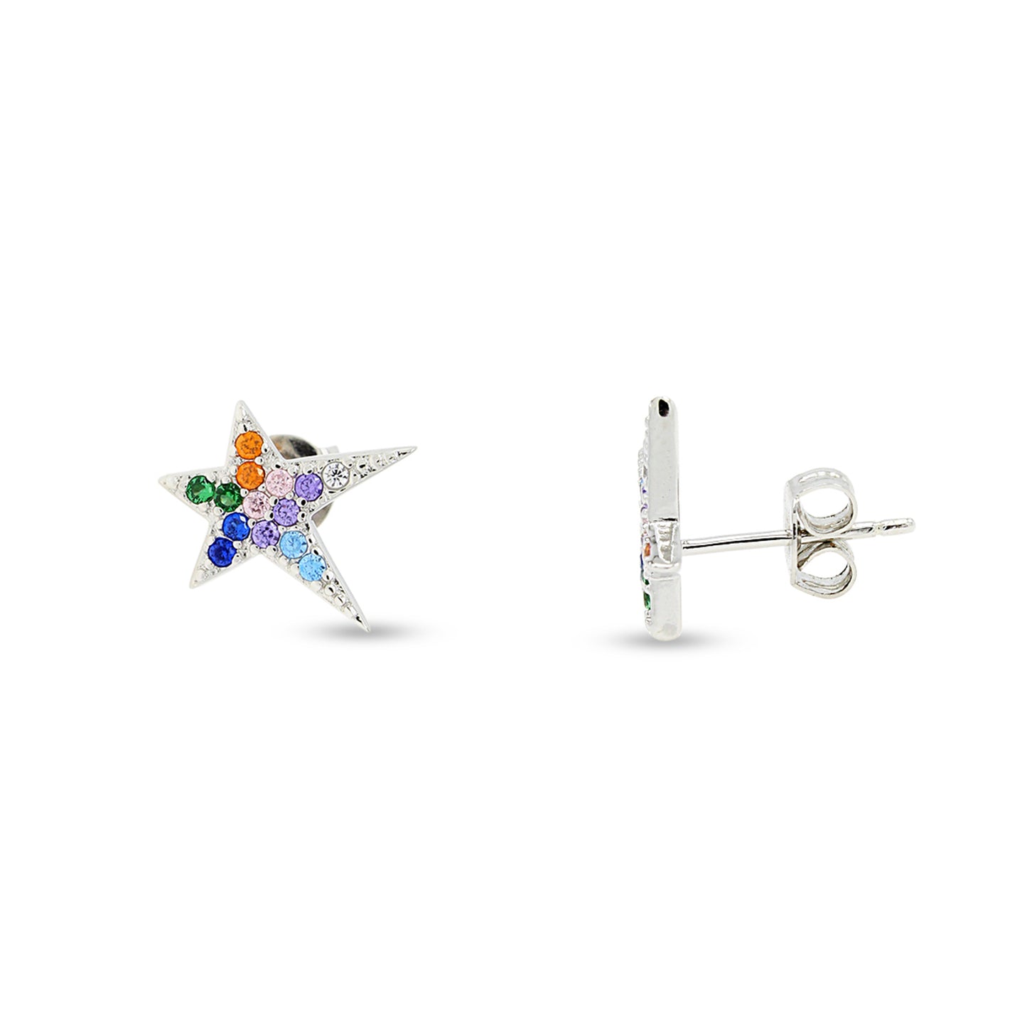 Colourful Rainbow Cubic Zirconia Tiny Dainty Starburst Stud Earrings For Women In 14K Gold Plated 925 Sterling Silver