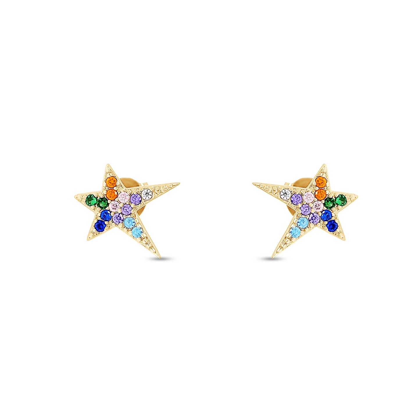 Colourful Rainbow Cubic Zirconia Tiny Dainty Starburst Stud Earrings For Women In 14K Gold Plated 925 Sterling Silver