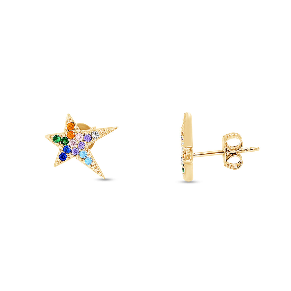 
                      
                        Colourful Rainbow Cubic Zirconia Tiny Dainty Starburst Stud Earrings For Women In 14K Gold Plated 925 Sterling Silver
                      
                    