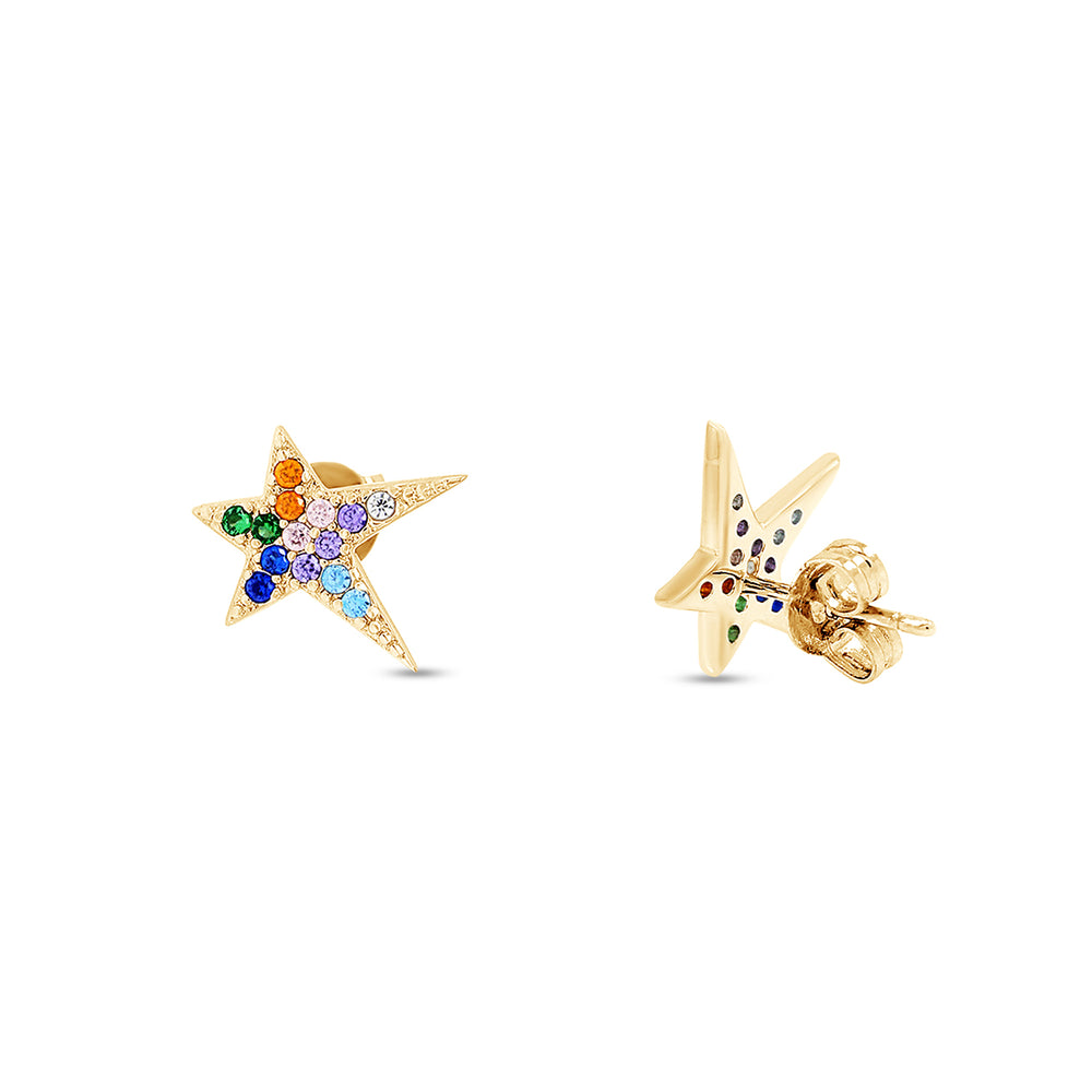 
                      
                        Colourful Rainbow Cubic Zirconia Tiny Dainty Starburst Stud Earrings For Women In 14K Gold Plated 925 Sterling Silver
                      
                    