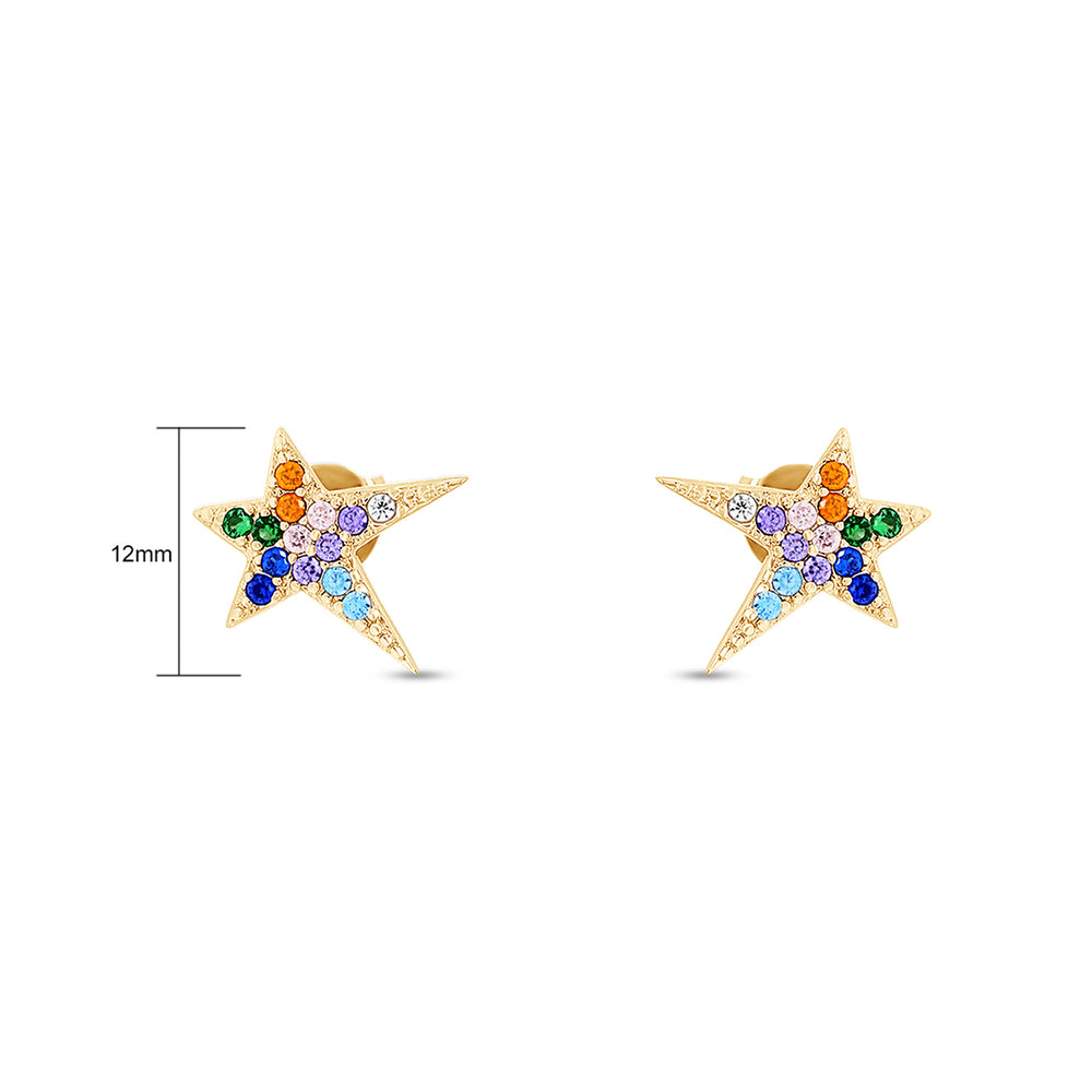 
                      
                        Colourful Rainbow Cubic Zirconia Tiny Dainty Starburst Stud Earrings For Women In 14K Gold Plated 925 Sterling Silver
                      
                    