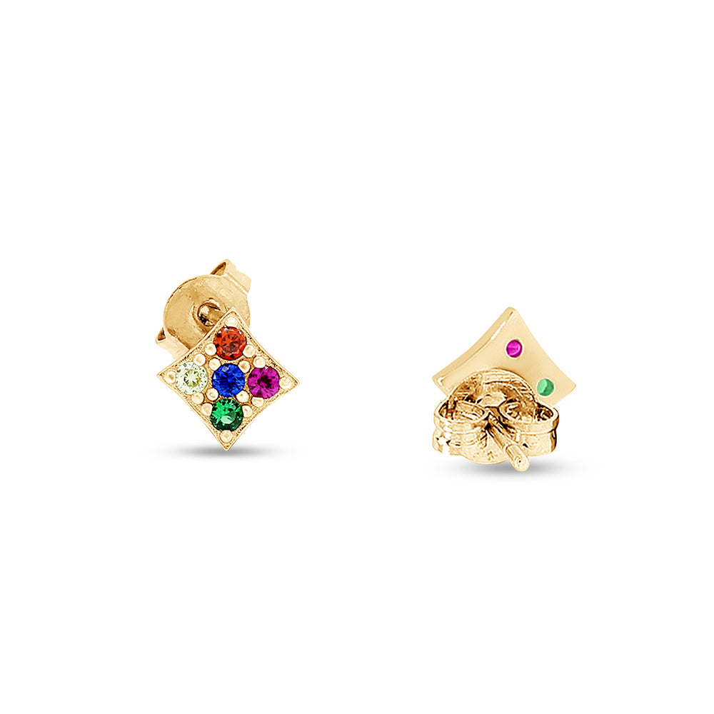 
                      
                        Colourful Rainbow Cubic Zirconia Tiny Dainty Geometric Frame Stud Earrings For Women In 14K Gold Plated 925 Sterling Silver
                      
                    