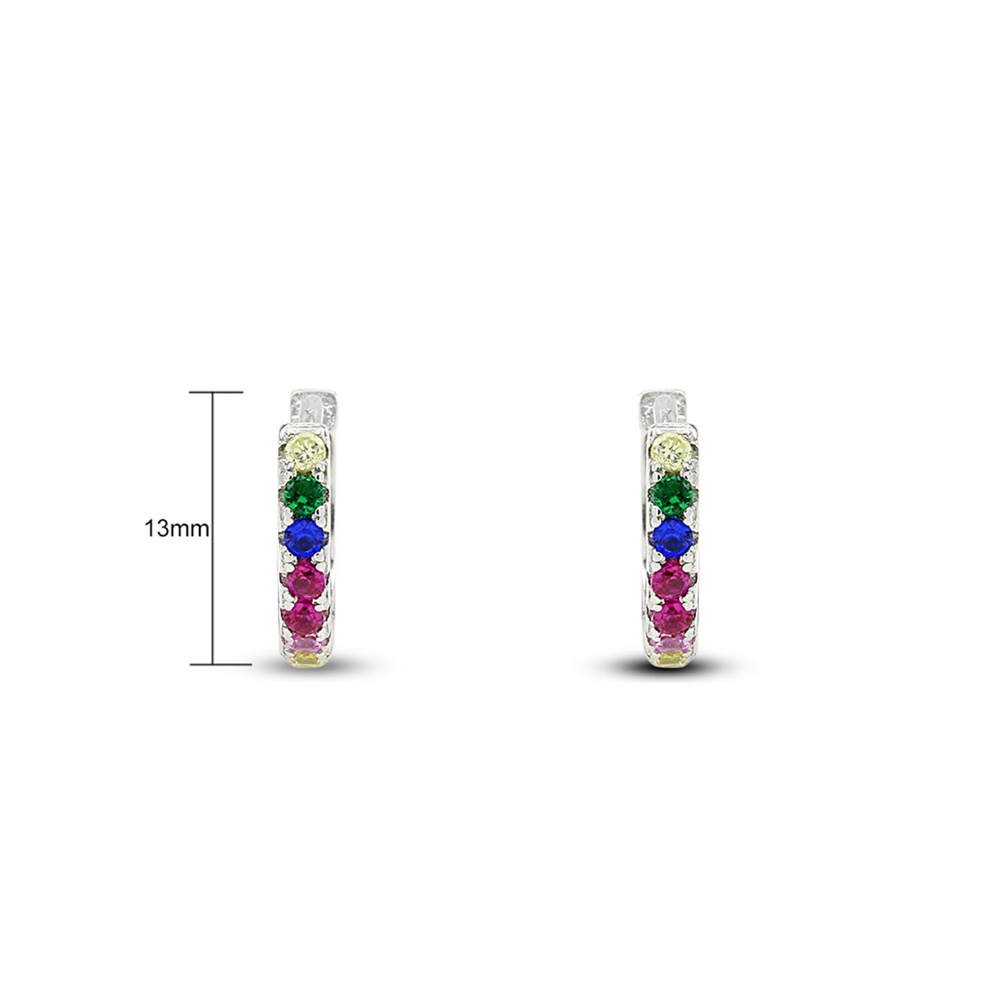 Load image into Gallery viewer, Colourful Rainbow Cubic Zirconia Round Small Tiny Hoop Earrings In 14K White Gold Plated 925 Sterling Silver

