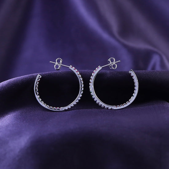 Colourful Rainbow Cubic Zirconia Round Inside-Out Hoop Earrings In 14K White Gold Plated 925 Sterling Silver
