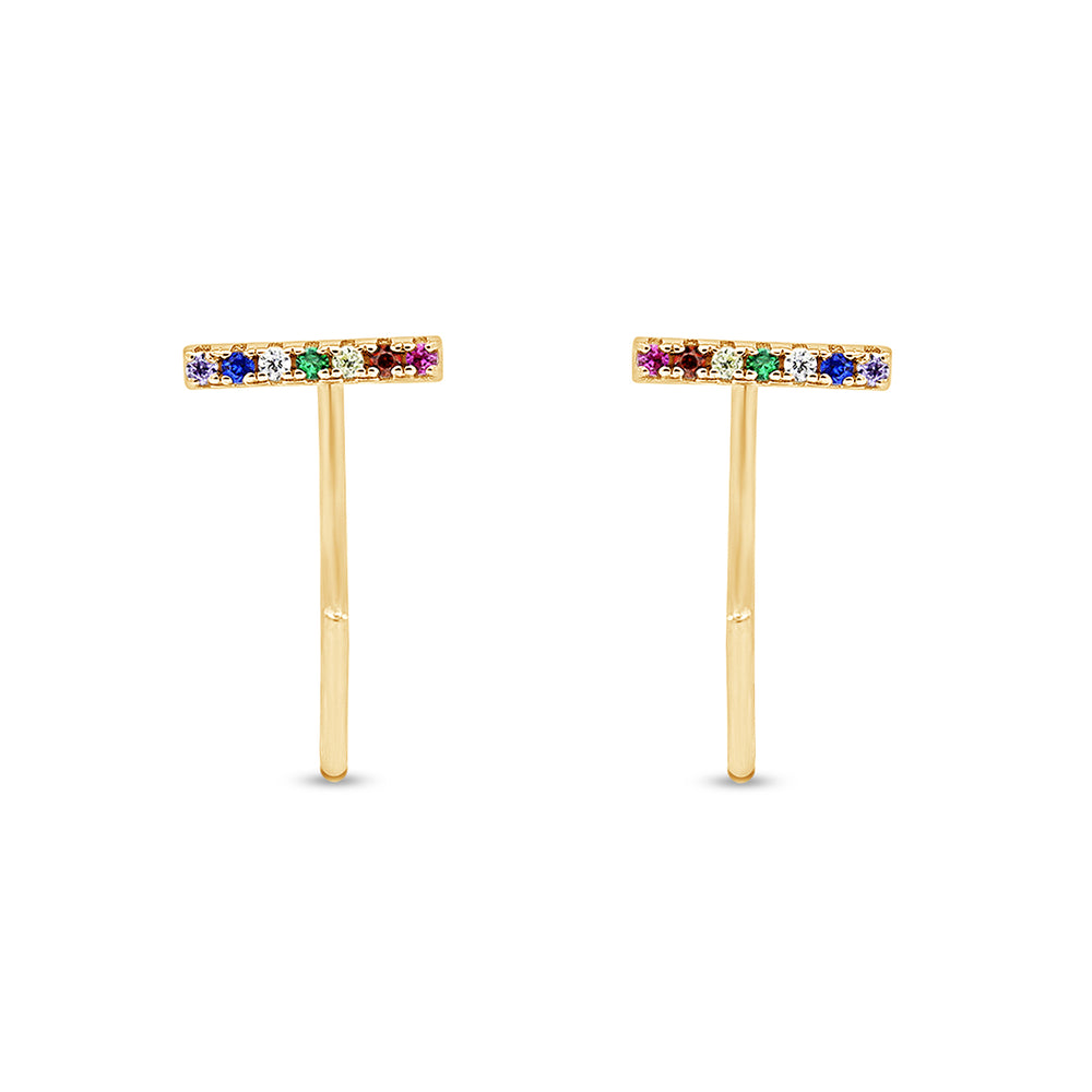 
                      
                        Colourful Rainbow Cubic Zirconia Bar Half Hoop Cuff Stud Earrings For Women In 14K Gold Plated 925 Sterling Silver
                      
                    