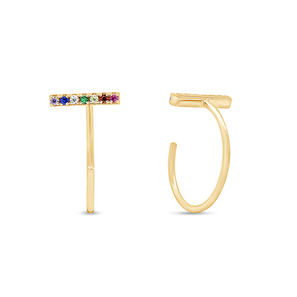 
                      
                        Colourful Rainbow Cubic Zirconia Bar Half Hoop Cuff Stud Earrings For Women In 14K Gold Plated 925 Sterling Silver
                      
                    