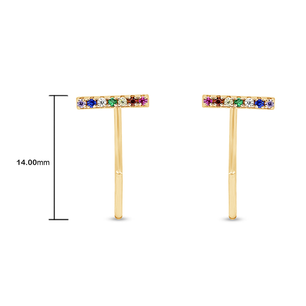 
                      
                        Colourful Rainbow Cubic Zirconia Bar Half Hoop Cuff Stud Earrings For Women In 14K Gold Plated 925 Sterling Silver
                      
                    