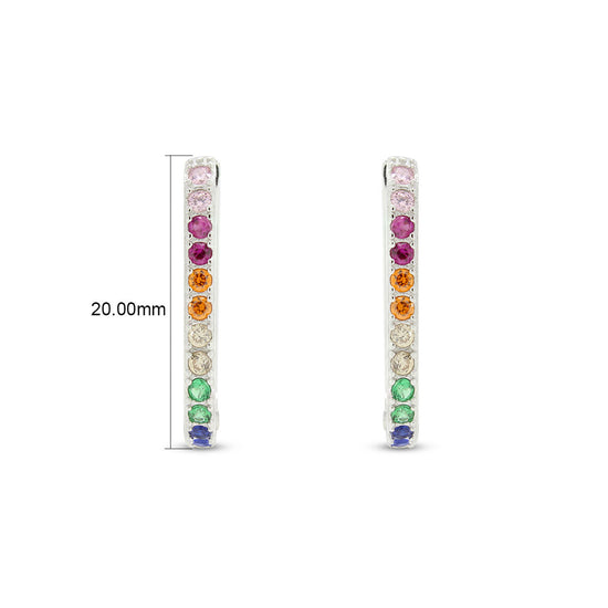 Colourful Rainbow Cubic Zirconia Round Hinged Oval Hoop Earrings In 14k White Gold Plated 925 Sterling Silver