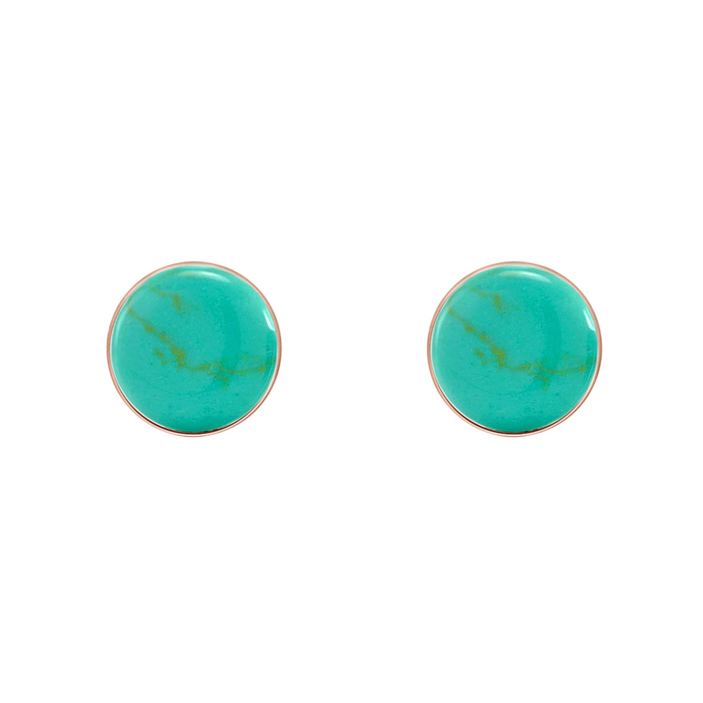 Round Turquoise Bezel Set Dome Button Stud Earrings For Women In 925 Sterling Silver