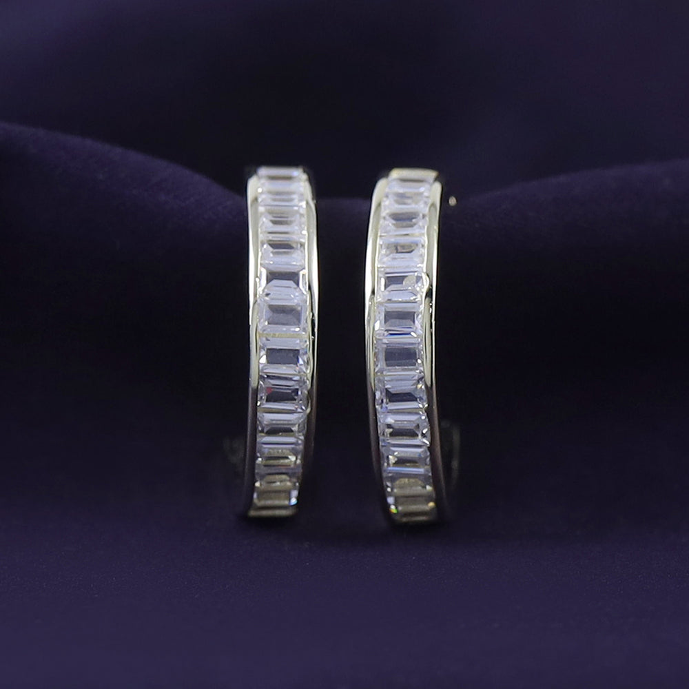 
                      
                        Baguette Cut White Cubic Zirconia Channel Set Hoop Earrings In 925 Sterling Silver
                      
                    