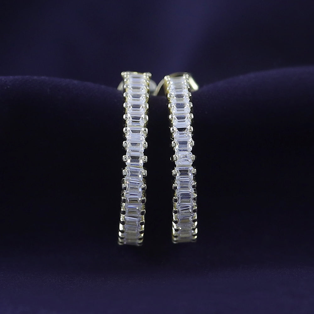 
                      
                        Baguette Cut White Cubic Zirconia C-Shaped Hoop Earrings In 925 Sterling Silver
                      
                    