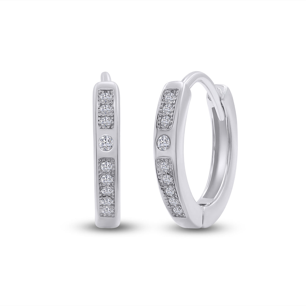 Round White Cubic Zirconia Huggie Hoop Click Top Earrings For Women In 925 Sterling Silver