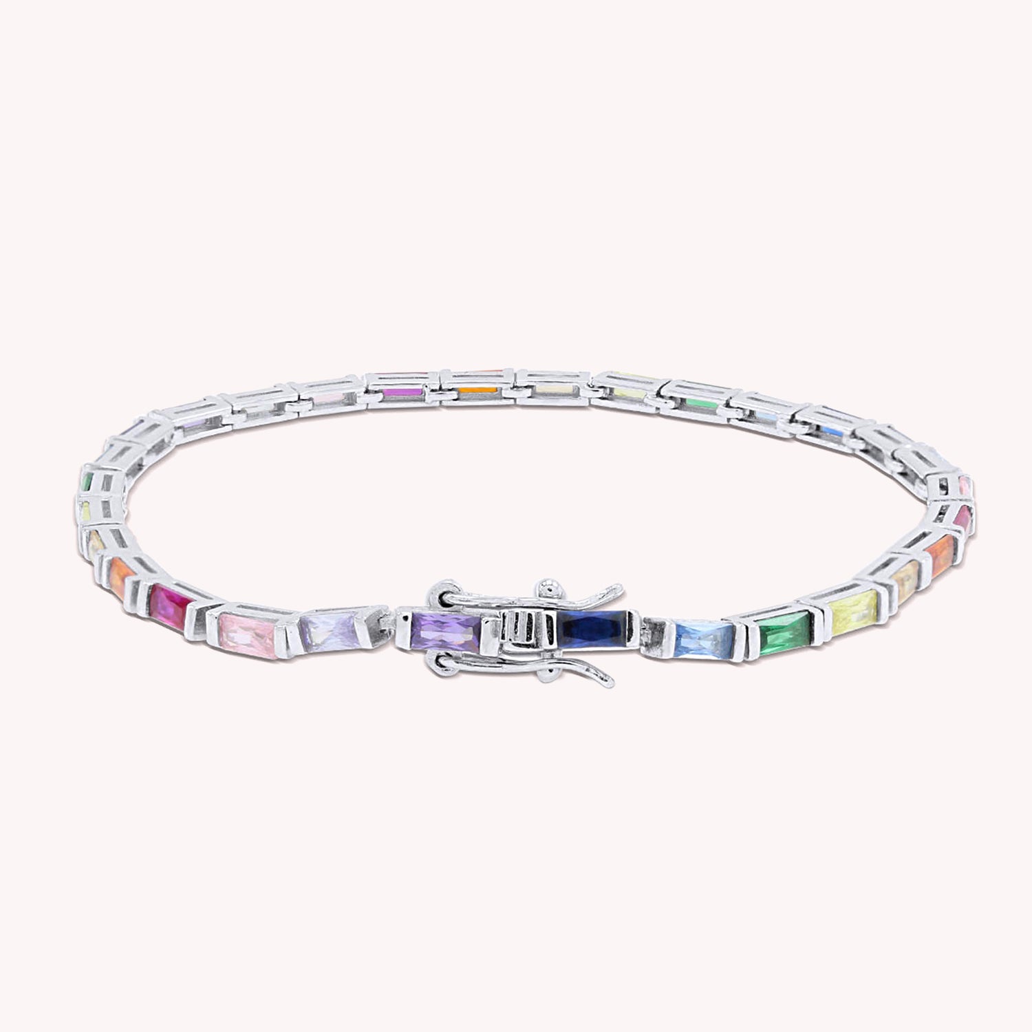 Silver bracelet tennis fashion quartz sparkling multicolor colors