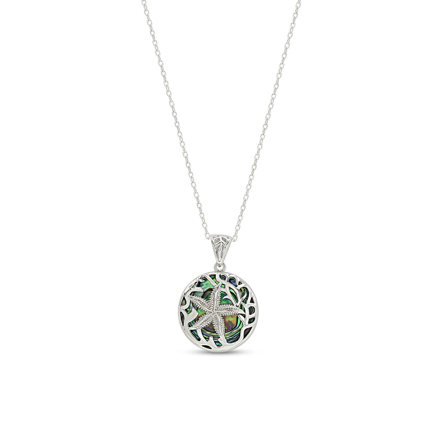 Abalone Shell Animal (Starfish, Dolphin, Seahorse, Frog, Dragonfly, Whale Tail, Turtle) Pendant Necklace In 14K White Gold Over Sterling Silver 14K Gold Over Sterling Silver