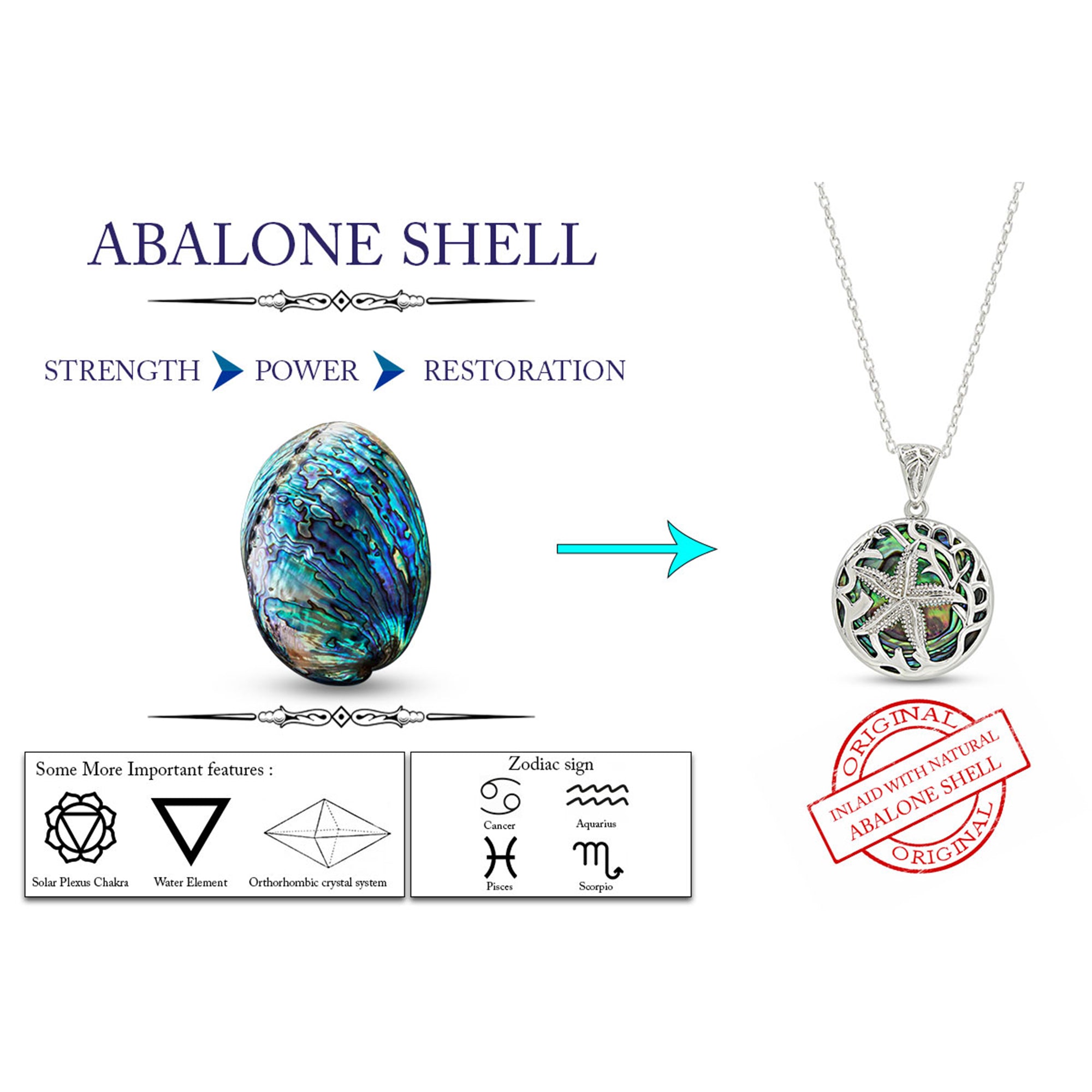 Abalone Shell Animal (Starfish, Dolphin, Seahorse, Frog, Dragonfly, Whale Tail, Turtle) Pendant Necklace In 14K White Gold Over Sterling Silver 14K Gold Over Sterling Silver