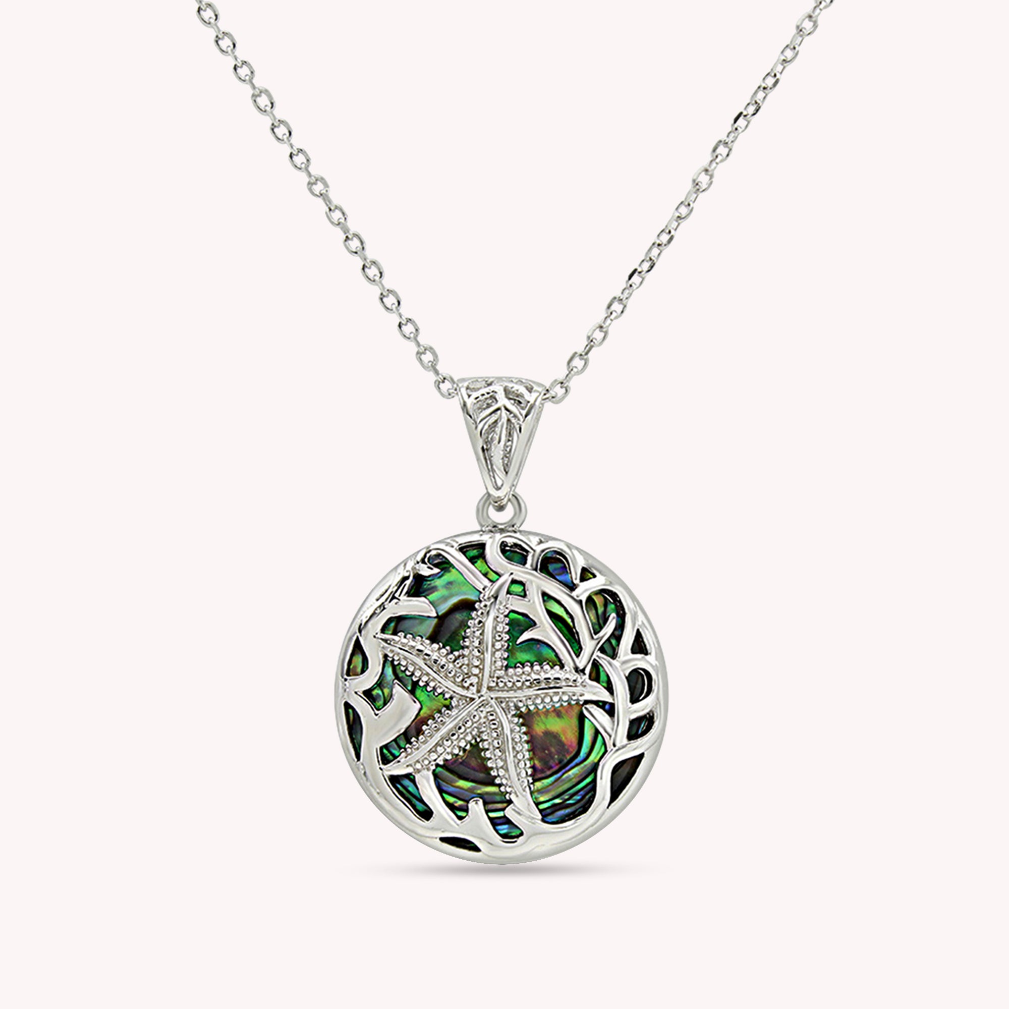 Abalone Shell Animal (Starfish, Dolphin, Seahorse, Frog, Dragonfly, Whale Tail, Turtle) Pendant Necklace In 14K White Gold Over Sterling Silver 14K Gold Over Sterling Silver