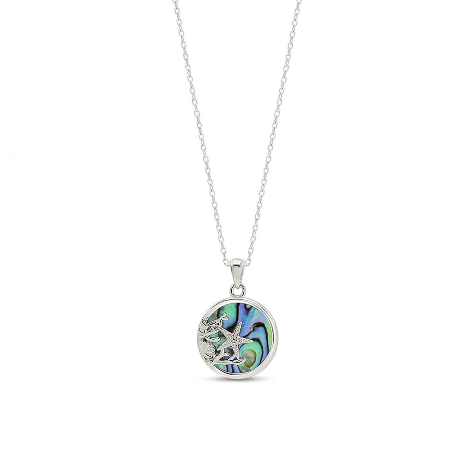 Abalone Shell Animal (Starfish, Dolphin, Seahorse, Frog, Dragonfly, Whale Tail, Turtle) Pendant Necklace In 14K White Gold Over Sterling Silver 14K Gold Over Sterling Silver