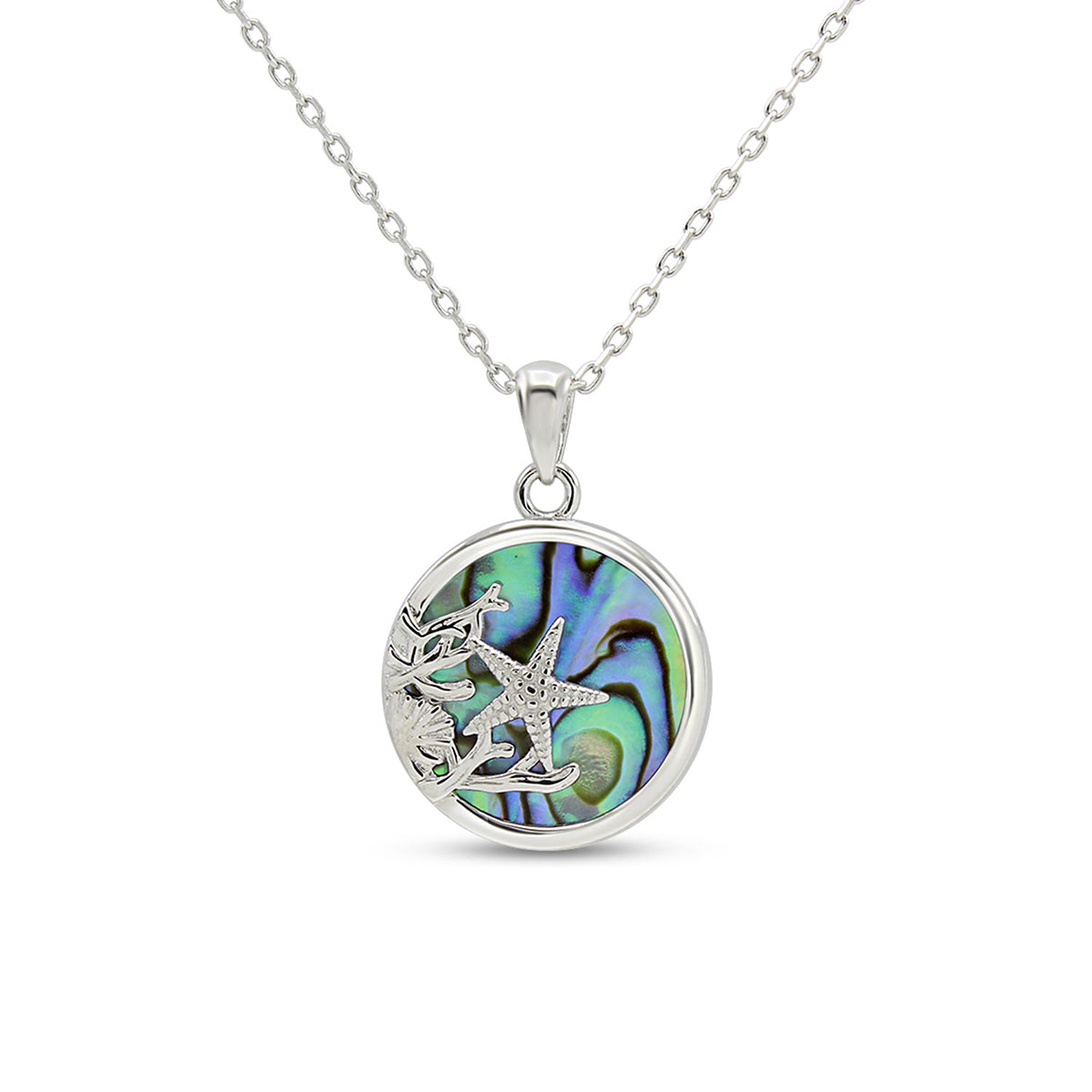 Abalone Shell Animal (Starfish, Dolphin, Seahorse, Frog, Dragonfly, Whale Tail, Turtle) Pendant Necklace In 14K White Gold Over Sterling Silver 14K Gold Over Sterling Silver
