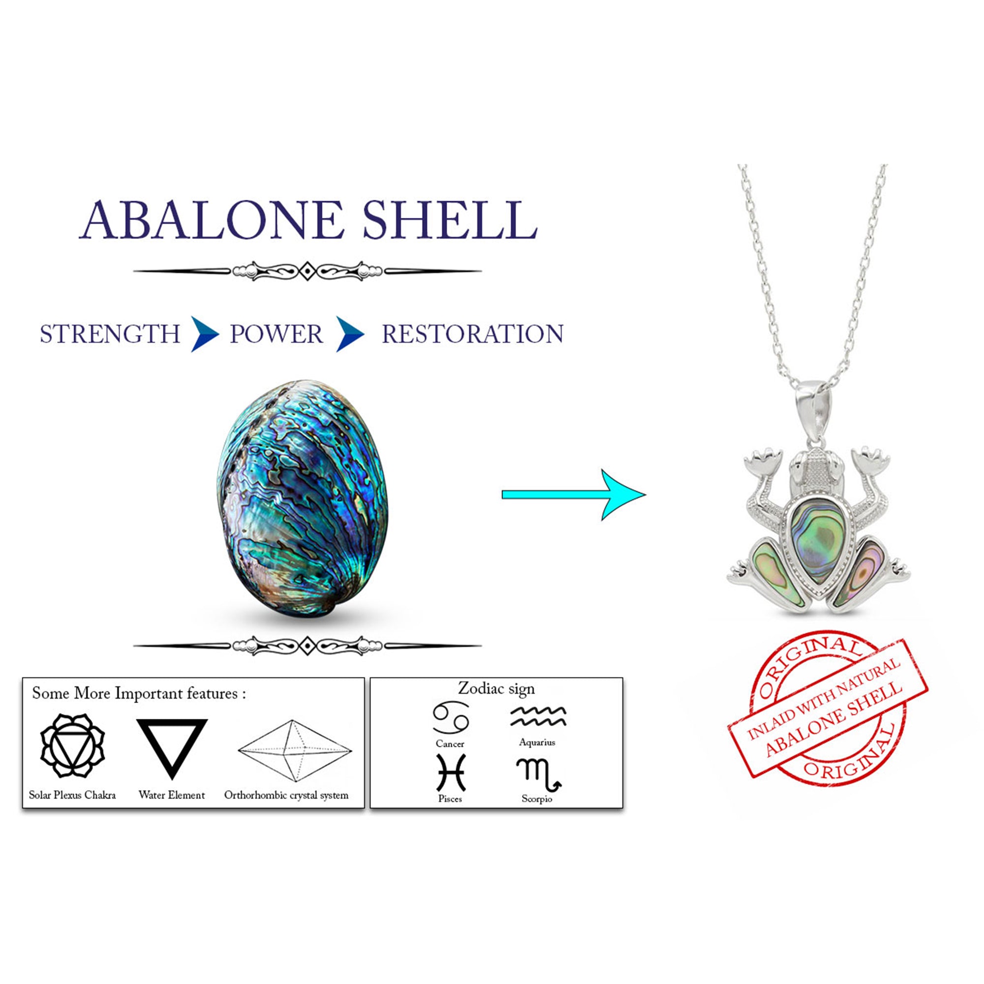 Abalone Shell Animal (Starfish, Dolphin, Seahorse, Frog, Dragonfly, Whale Tail, Turtle) Pendant Necklace In 14K White Gold Over Sterling Silver 14K Gold Over Sterling Silver