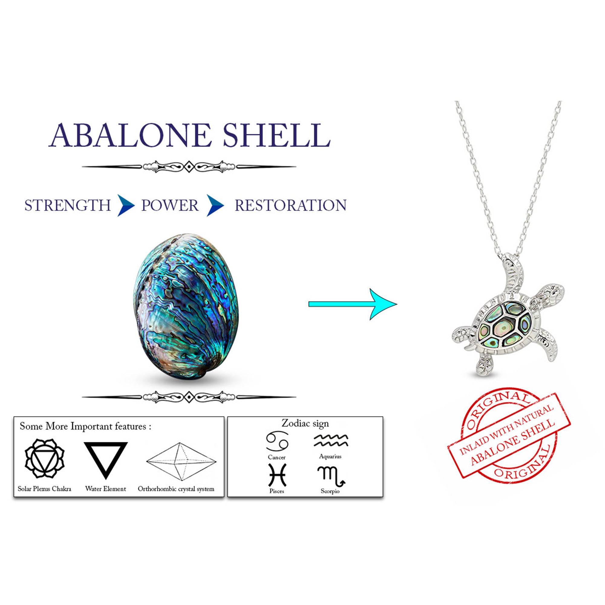 Abalone Shell Animal (Starfish, Dolphin, Seahorse, Frog, Dragonfly, Whale Tail, Turtle) Pendant Necklace In 14K White Gold Over Sterling Silver 14K Gold Over Sterling Silver