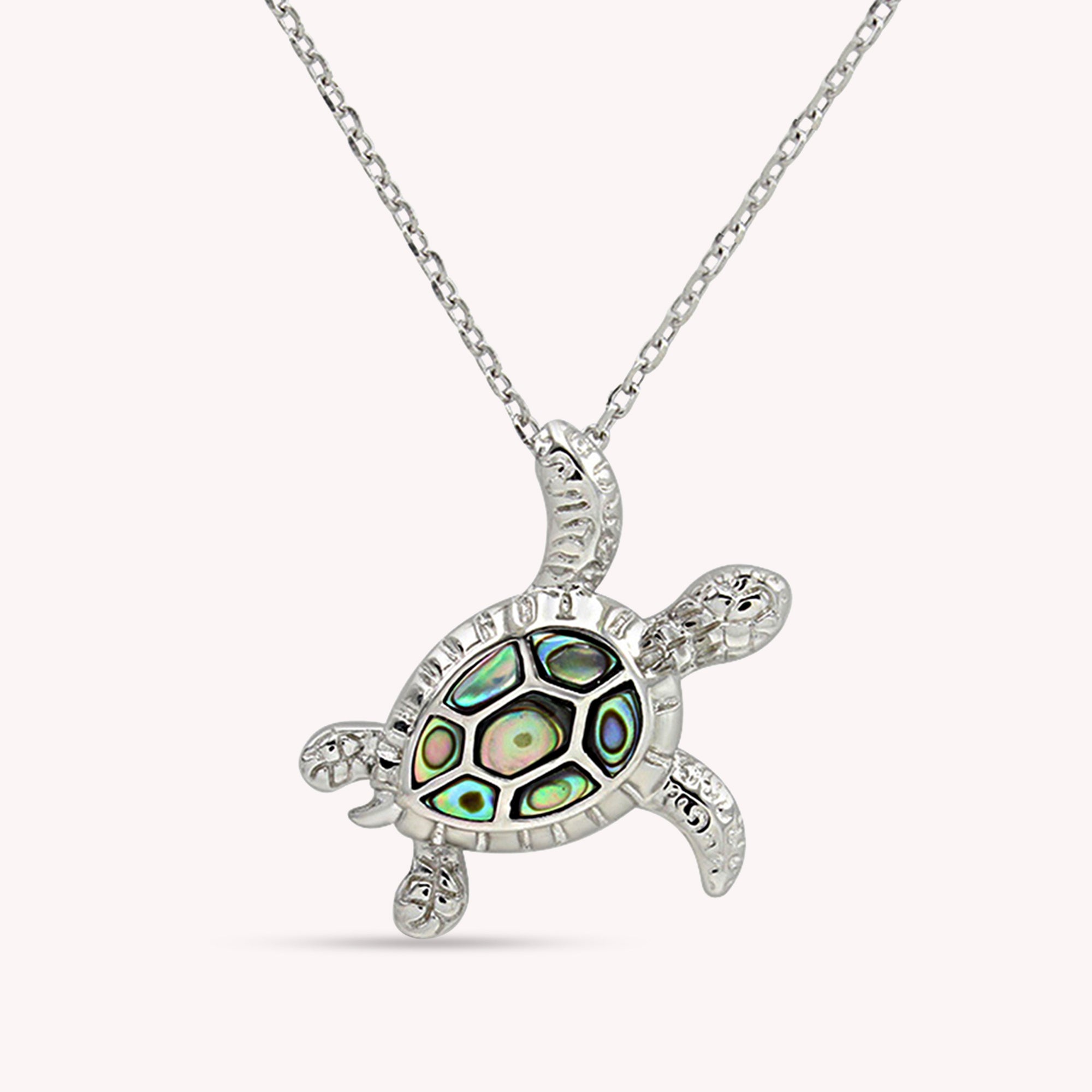 Abalone Shell Animal (Starfish, Dolphin, Seahorse, Frog, Dragonfly, Whale Tail, Turtle) Pendant Necklace In 14K White Gold Over Sterling Silver 14K Gold Over Sterling Silver