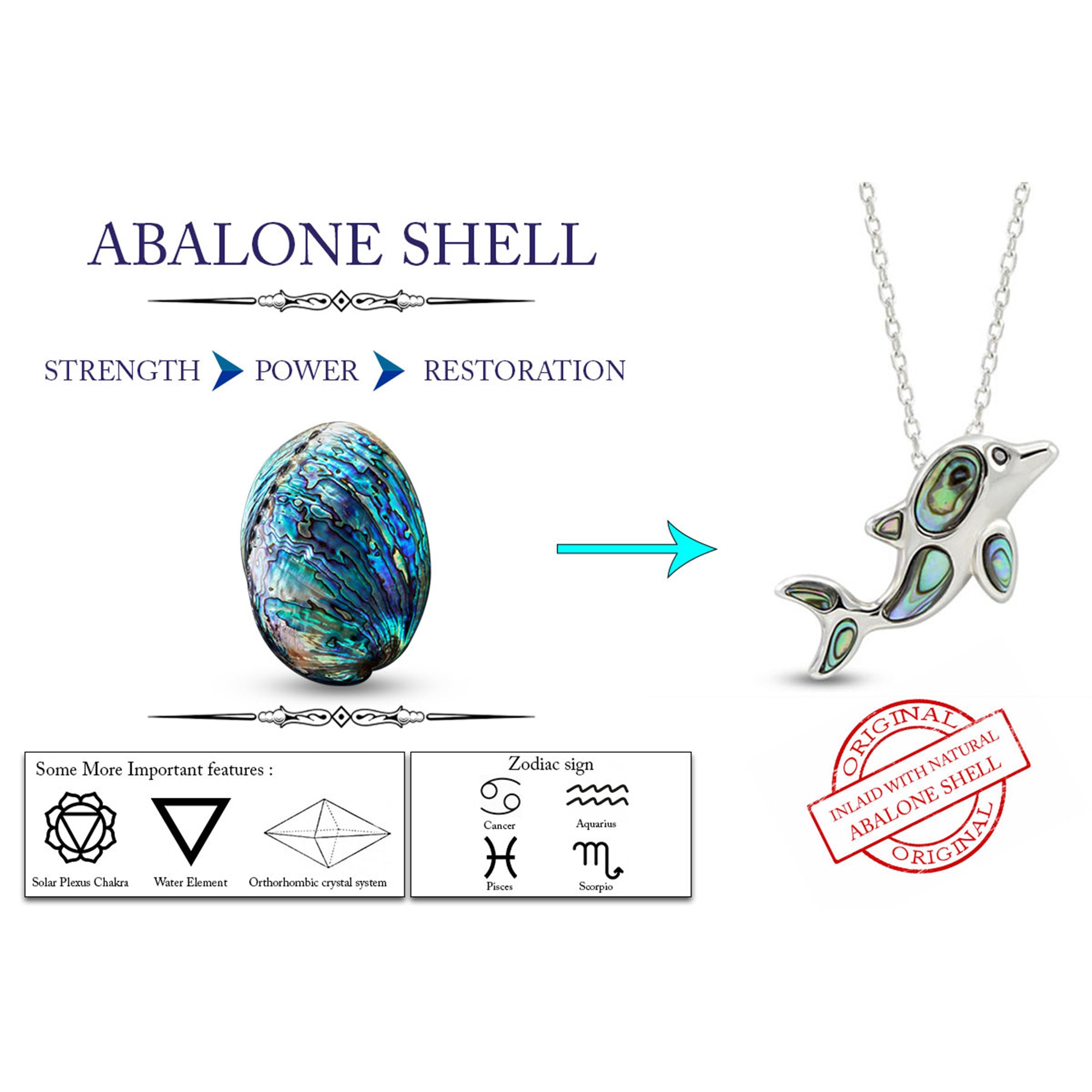 Abalone Shell Animal (Starfish, Dolphin, Seahorse, Frog, Dragonfly, Whale Tail, Turtle) Pendant Necklace In 14K White Gold Over Sterling Silver 14K Gold Over Sterling Silver