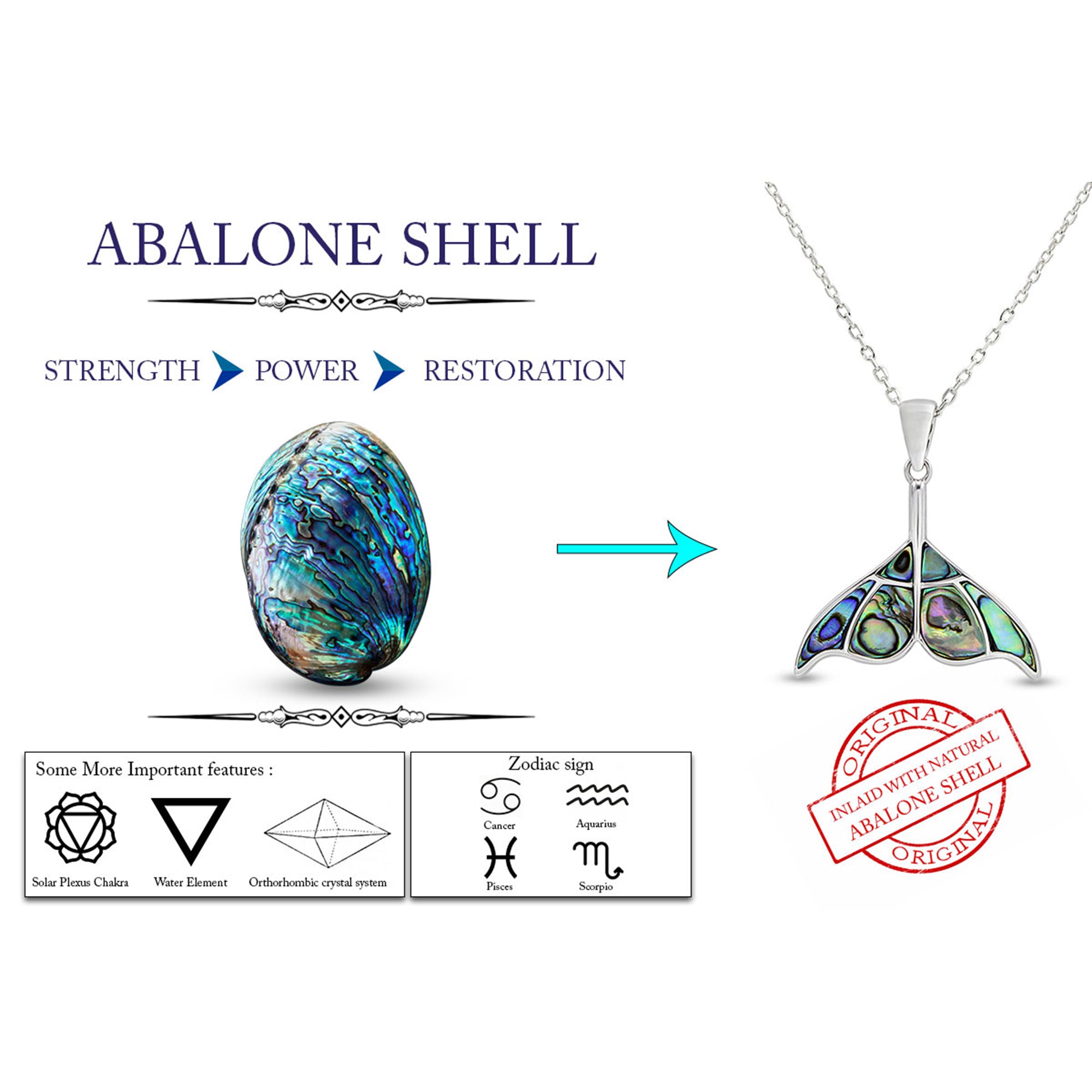 Abalone Shell Animal (Starfish, Dolphin, Seahorse, Frog, Dragonfly, Whale Tail, Turtle) Pendant Necklace In 14K White Gold Over Sterling Silver 14K Gold Over Sterling Silver
